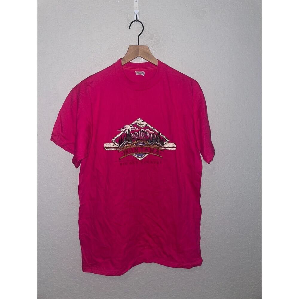 Vintage Big Sky Country Shirt Montana Tee USA 90s Pink Outdoors Graphic Large